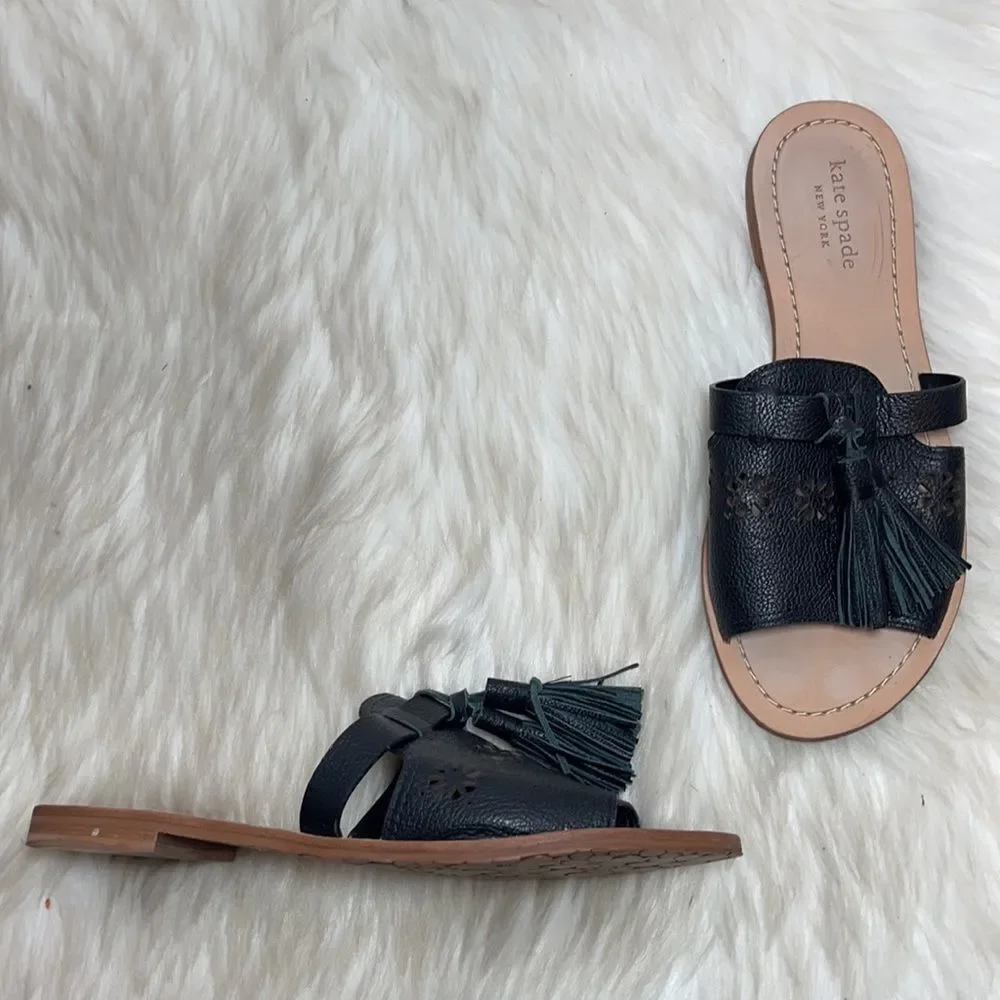 Kate Spade Claire Black Leather Slides‎ Sz 6.5